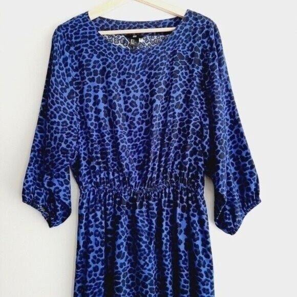H&M Leopard Print Flowy Mini Dress Blue & Black Sz 6 - Picture 3 of 9